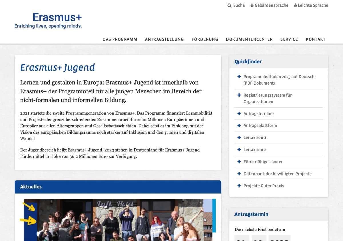 Beispielansicht des Projektes Erasmus+ Jugend